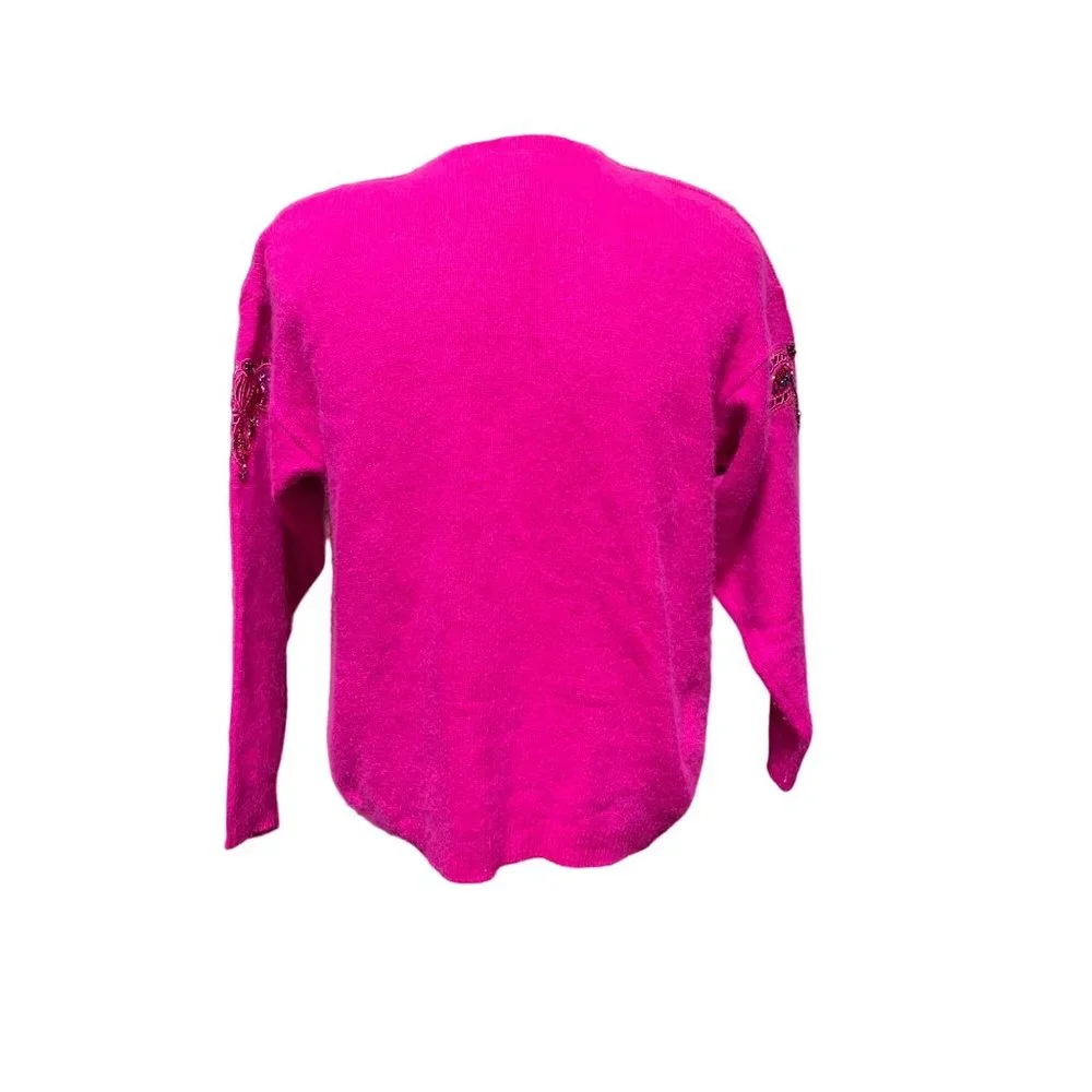 I.B. Diffusion Vintage Pink Embroidered Beaded Silk‎ Sweatshirt Sweater Size LG